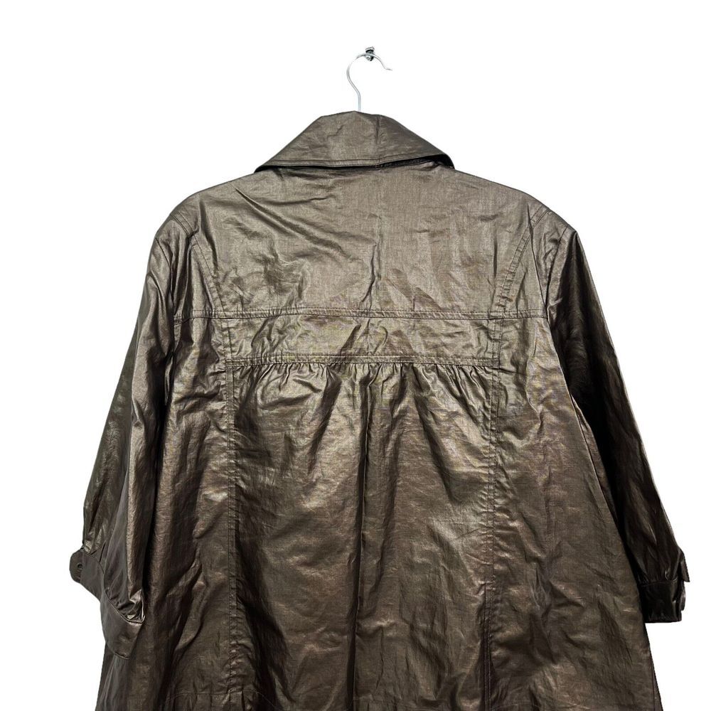 Chico's Womens Swing Linen Jacket Coated Metallic Bronze Button 3/4 Sleeve Sz 3* - Picture 5 of 5